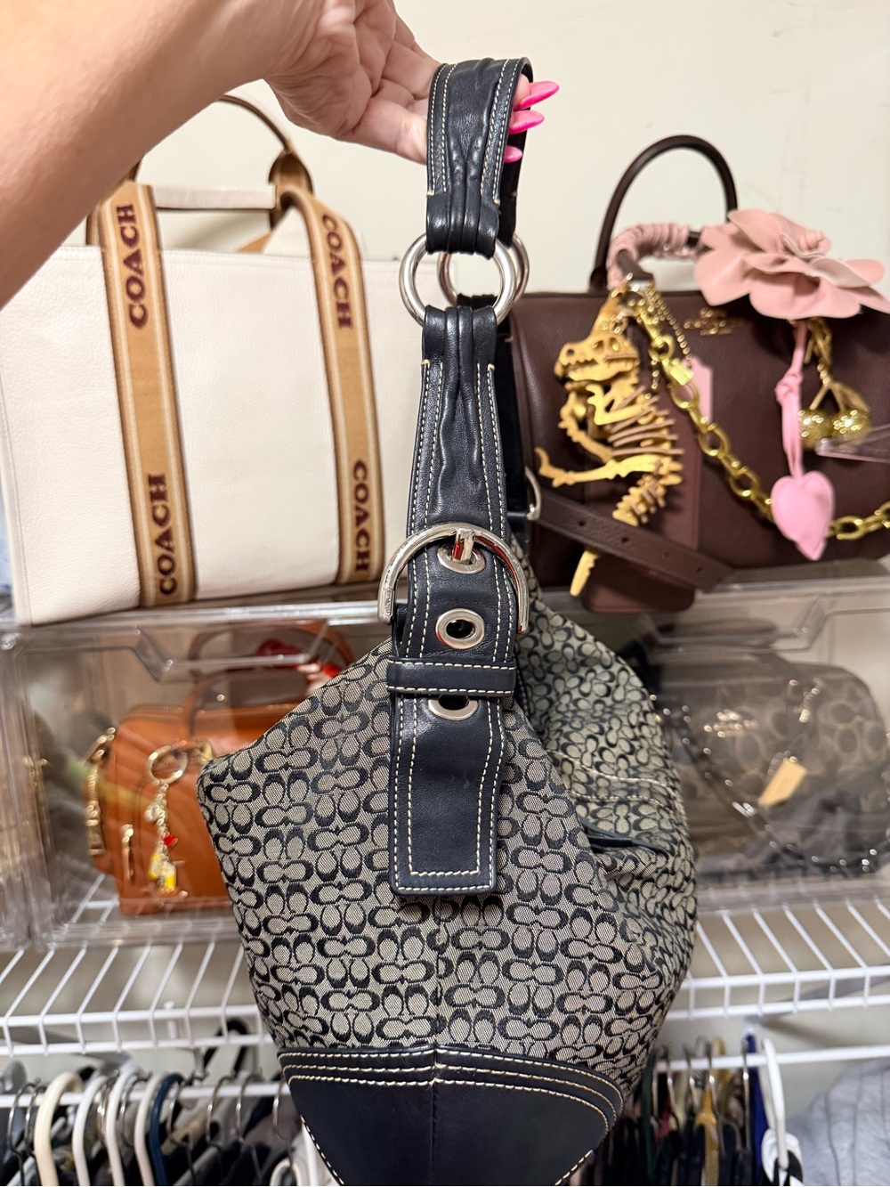 Coach Black and Gray Signature Canvas SoHo Shoulder B… - Gem